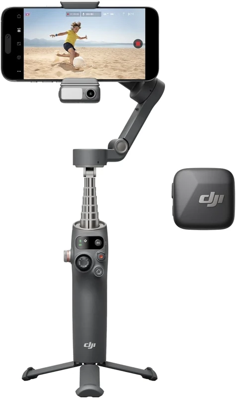 DJI Osmo Mobile 7P + Mic Mini TX (Infinity Black), Gimbal Stabilizer for iPhone, Android, Native Tracking, Audio Reception, Lighting, 3-Axis Phone Gimbal, Built-in Extension Rod & Tripod