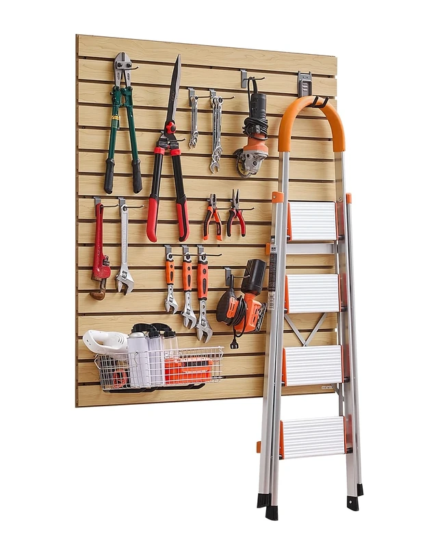 VEVOR Slat Wall Paneling, 4 x 4ft, MDF Garage Slatwall with Modular Design, Natural Slat Wall Easy-to-Install Adjustable Slatwall Panel with Coupling Structure & DIY Cutting, Fit for Storage & Display