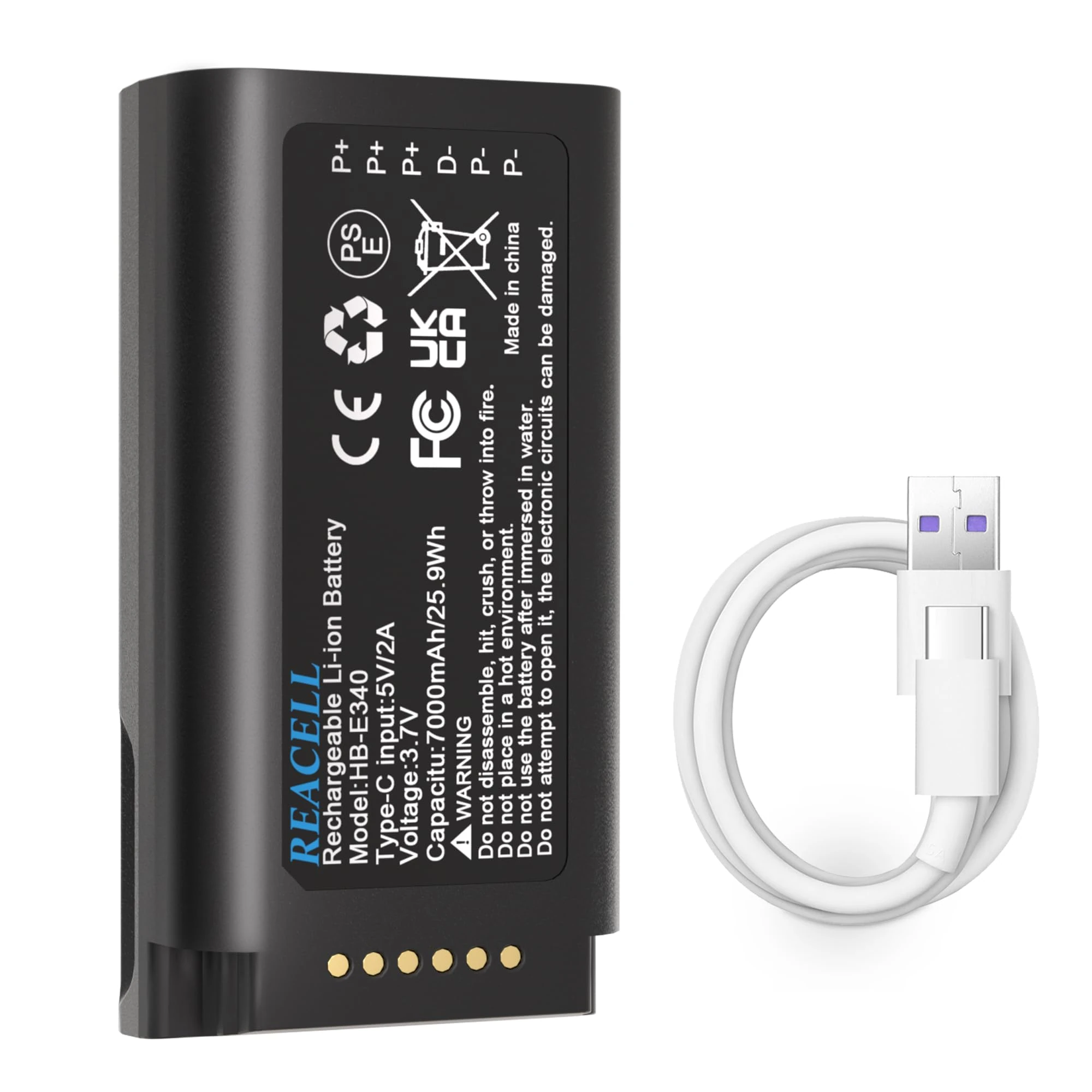 REACELL 7000mAh Rechargeable Battery Compatible for Eufy E340 C31 Video Doorbell, 3.7V Backup Battery Long-Lasting, Quick-Release, Easy to Install and Remove, Pack with USB-C Cable (2025 New Version)