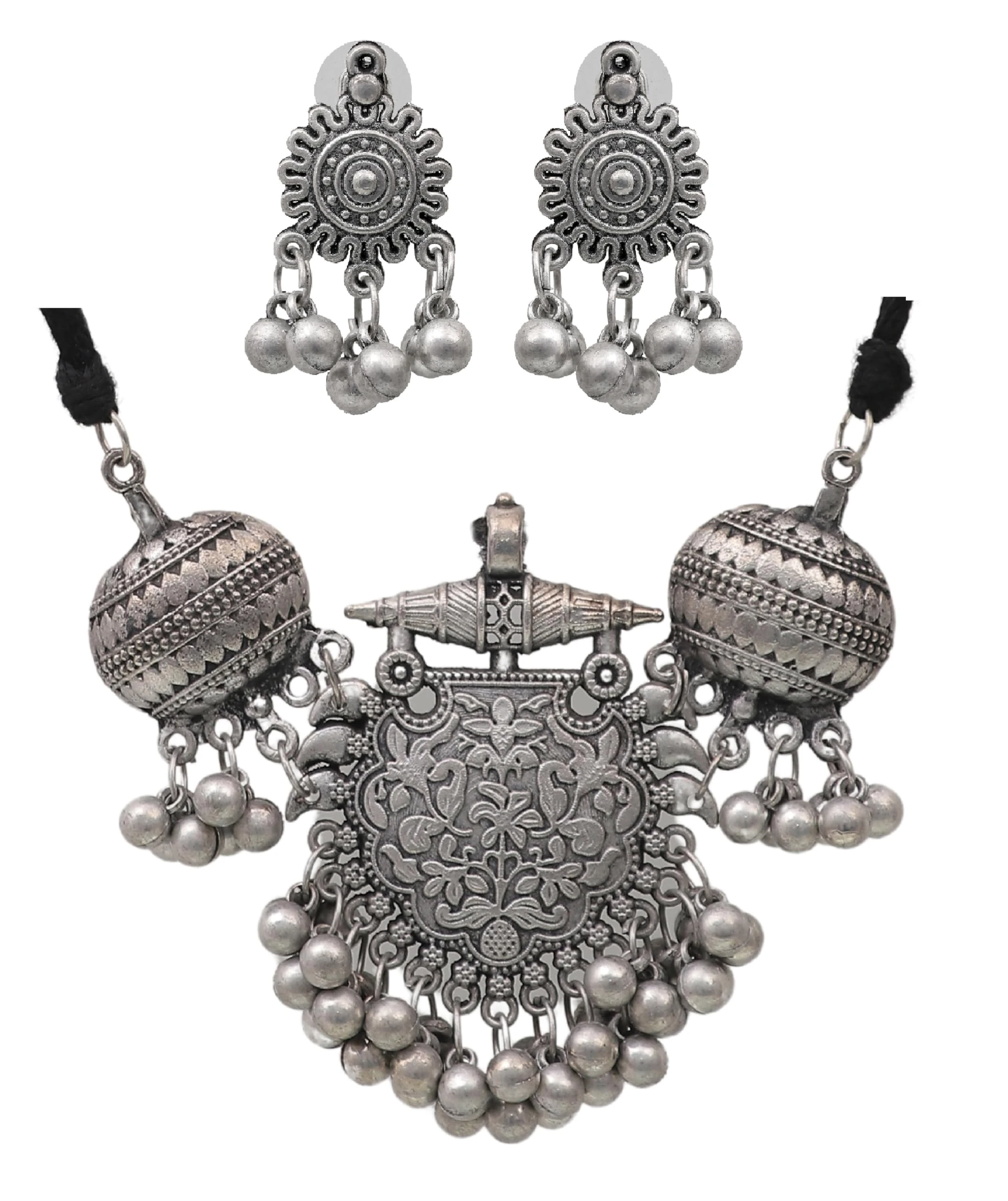 Siddhatva Statement Ethnic Afghani Indian Stylish Silver Oxidized Boho Gypsy Choker Necklace Jewelry