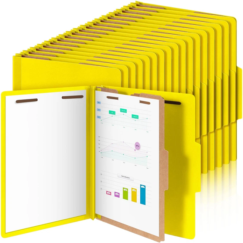 Skyygemm 36 Pcs Back to School Classification Folders Letter Size, 1 Divider Pressboard File Folder with Fasteners, Expanding File Organizer Bulk for Teachers, Office Employee, Coworker (Yellow)