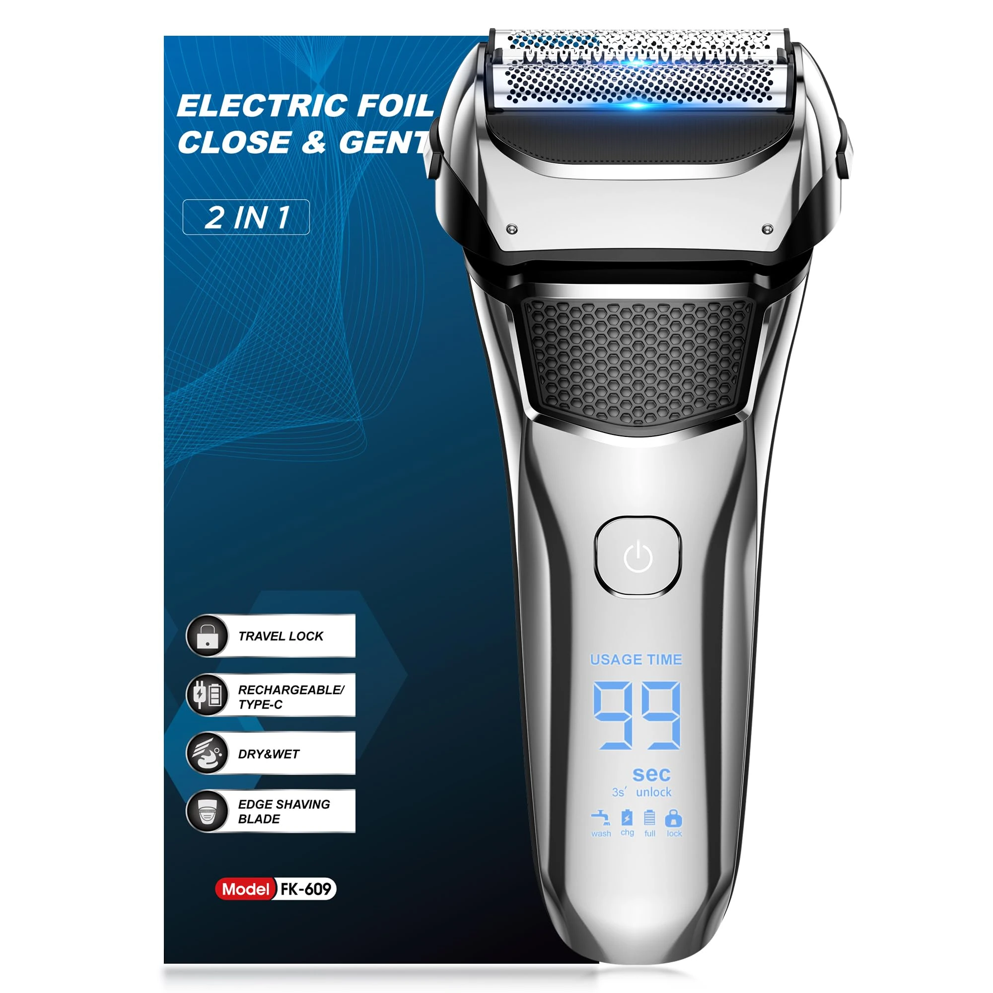 Shavers for Men,Foil Shaver with Floating Blade,100% Waterproof Electric Razor for Men,Precision Beard Trimmer, Rechargeable Electric Shaver 100-Min Cordless,Smart LED,Travel Lock