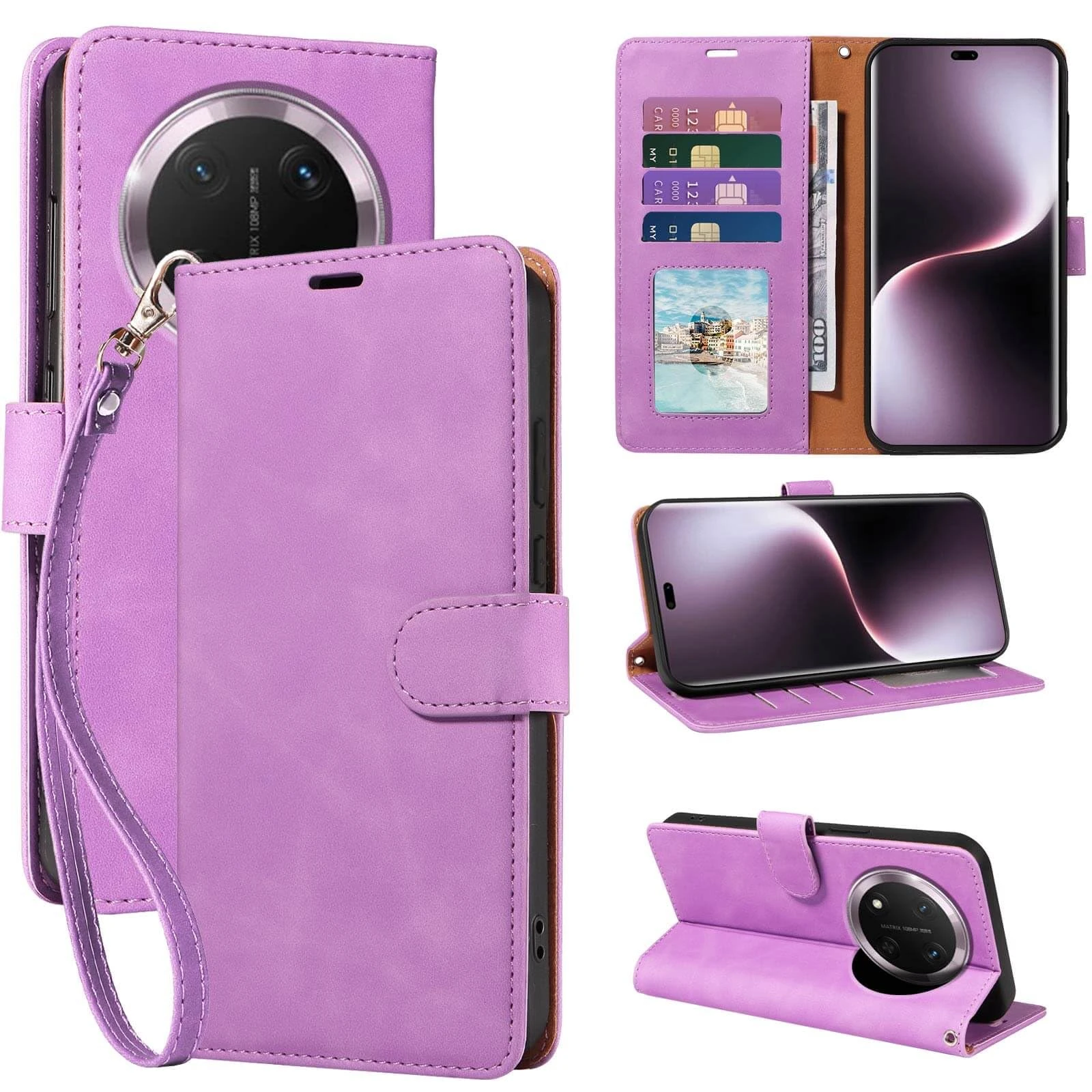 GOTOURED for Honor Magic 7 Lite Phone Case,Wallet Soft Leather,4 Card Slots Holder RFID Blocking,Shockproof Protective Kickstand Wrist Strap Flip Cases Cover for Honor Magic7 Lite (Purple)