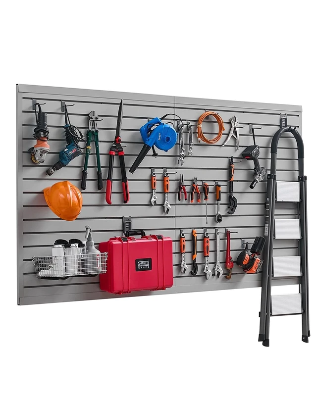 VEVOR Slat Wall Paneling, 8 x 4 ft, PVC Garage Slatwall with Accessories, Grey Slat Wall Easy-to-Install Adjustable Slatwall Panel with Coupling Structure & DIY Cutting, Fits for Storage & Display