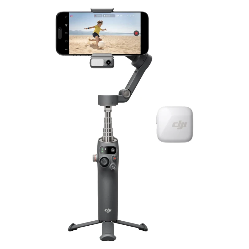 DJI Osmo Mobile 7P + Mic Mini TX (Arctic White), Gimbal Stabilizer for iPhone, Android, Native Tracking, Audio Reception, Lighting, 3-Axis Phone Gimbal, Built-in Extension Rod & Tripod