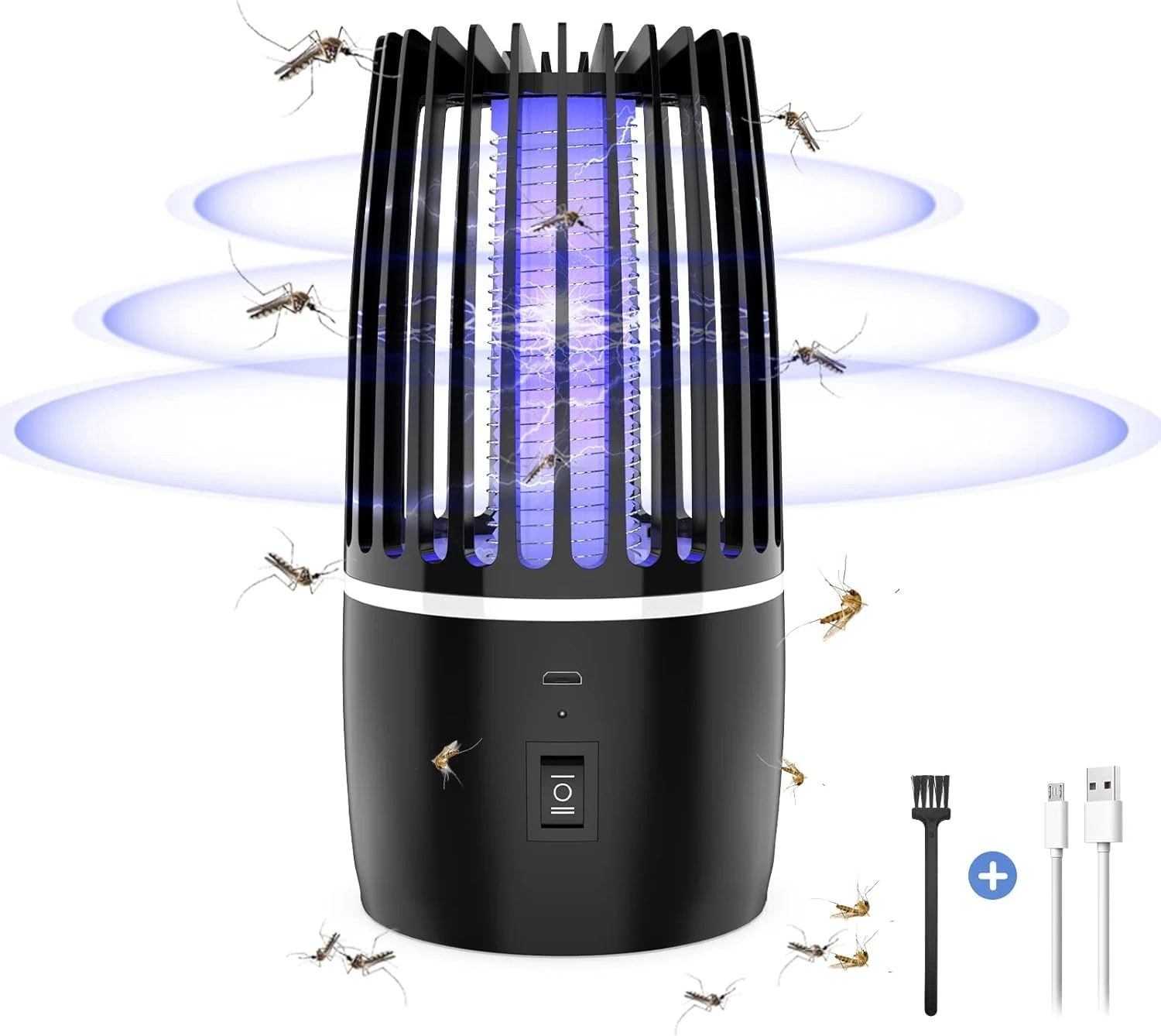 Electric Mosquito Killer Lamp, USB Rechargeable Bug Zapper, Fly Zapper Flies Trap with Night Light, Fly Catcher 360° Attract Zap Flying Insect for Indoor Outdoor Trip Camping(Black)