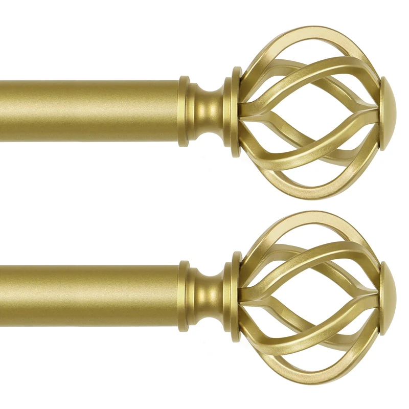 2 Pack Curtain Rods for Windows 48 to 84 Inch, USFOOK 7/8 Inch Telescoping Splicing Drapery Rods with Gold Twisted Cage Finials