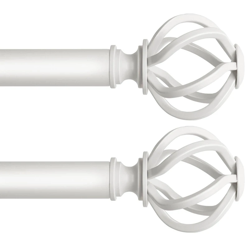 2 Pack Curtain Rods for Windows 48 to 84 Inch, USFOOK 7/8 Inch Telescoping Splicing Drapery Rods with White Twisted Cage Finials