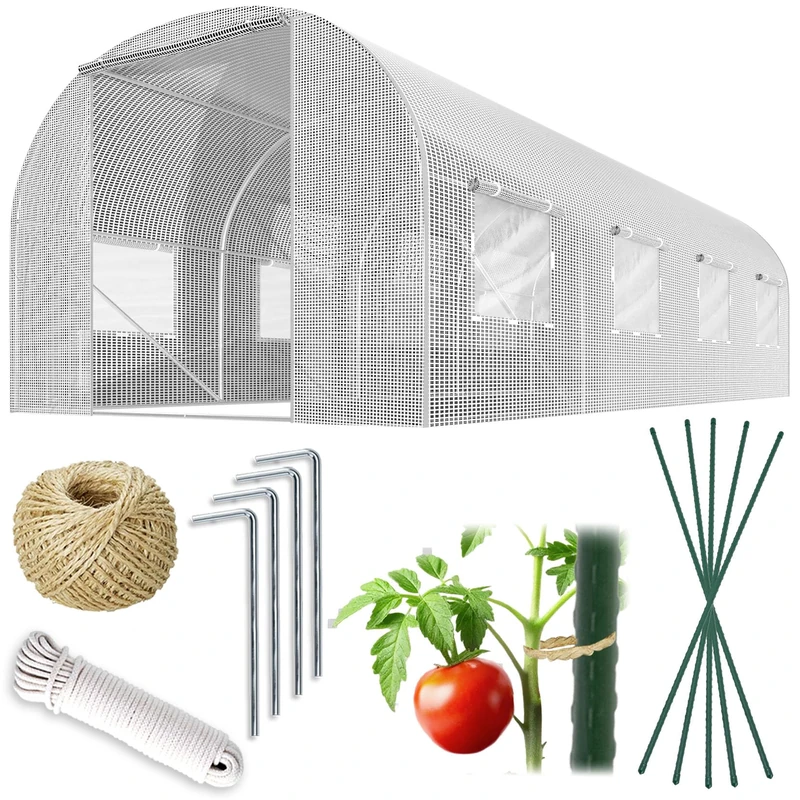 Plonos Polytunnel Greenhouse with Frame Steel Set with Plant Supports Accessories 2.5 x 4 x 2 m 10 m2 White