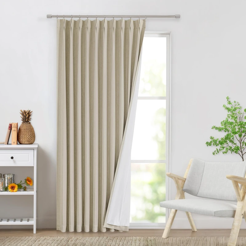 WEST LAKE 90 Inches Long Pinch Pleated Full Blackout Curtain Panels for Bedroom Living Room,Sand Linen Blended Room Darkening Drapes,French Pleat Window Treatment for Patio,60" Wx90 L(Pack of 1)