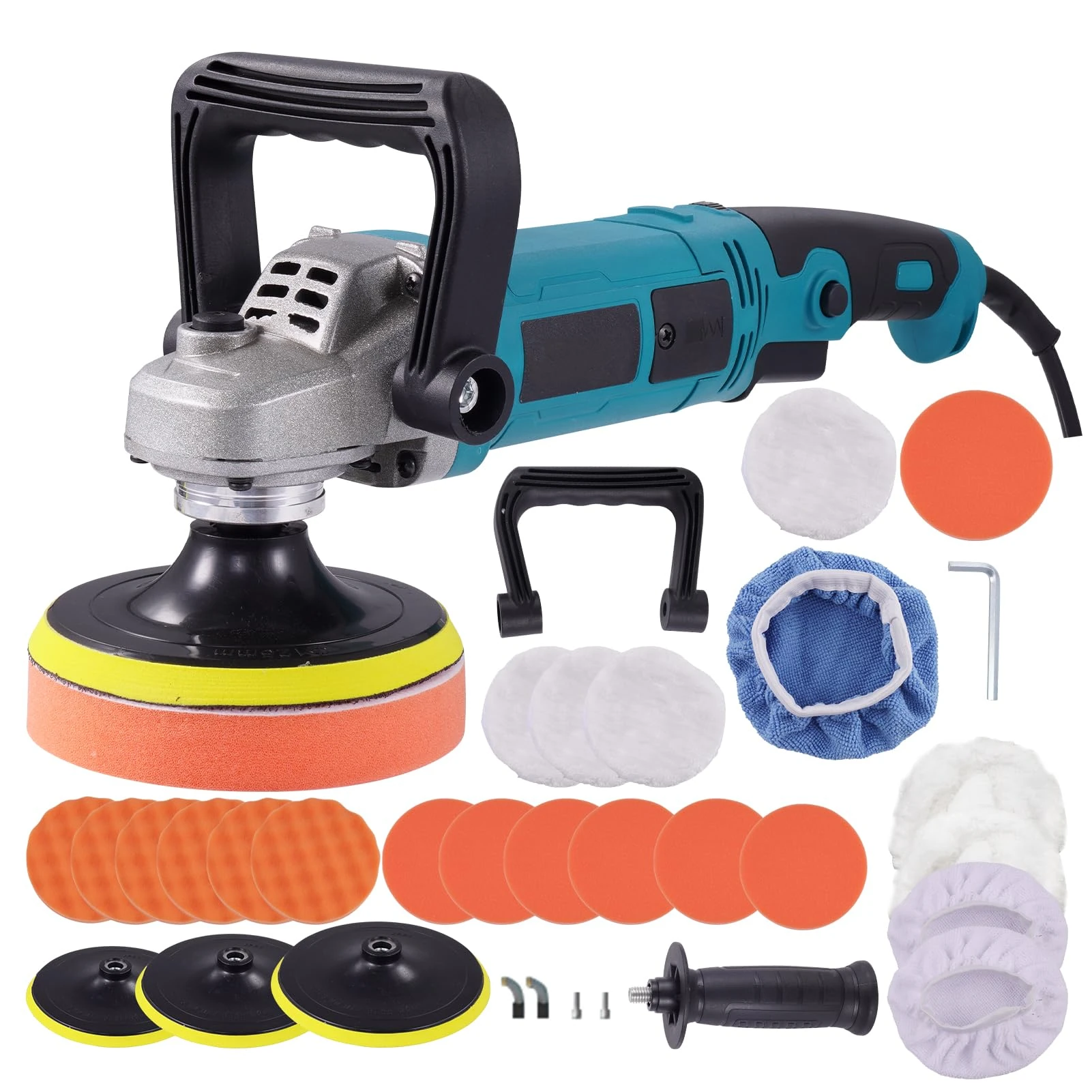 Sararoom Car Buffer Polisher, 1600W Rotary Buffer Polisher Waxer with 5”, 6” and 7” Car Buffer Pads, Portable Electric Polisher Machine 6 Speeds 500-3300RPM for Car Detailing, Waxing, Polishing
