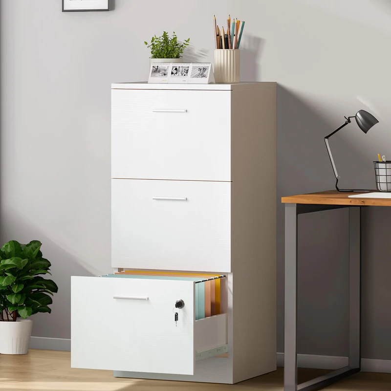 YITAHOME Lockable File Cabinet with 3 Drawers, Filing Cabinet Storage Vertical Lockable Home Office Organizer for A4, Letter (White)
