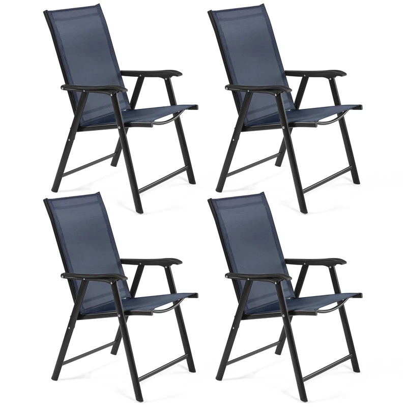 Yaheetech Patio Folding Dining Chairs Set of 4 with Breathable Texteline Fabric, All Weather Outdoor Folding Garden Chairs with Steel Frame for Garden, Lawn, Porch, Backyard, Poolside, Navy Blue