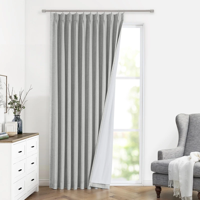 Vision Home Light Gray Pinch Pleated Full Blackout Curtains Linen Blended Thermal Insulated Window Panels 102 inch for Bedroom Living Room Darkening Grey Pleat Drapes with Hooks Back Tab 60"Wx102"Lx1