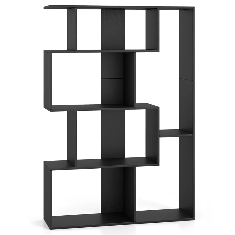 CASART Open-Back Geometric Bookshelf, Wooden Freestanding Bookcase with Anti-Toppling Devices, 6-Cube Display Shelf for Living Room Bedroom Office Study (Black)