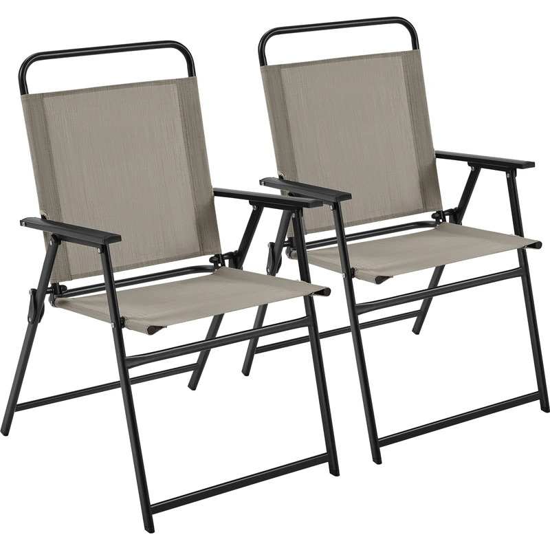 Yaheetech Outdoor Folding Dining Chairs Set of 2 with Armrests, All-weather Patio Garden Chairs with Backrest and Breathable Fabric for Garden, Lawn, Porch, Backyard, Brown