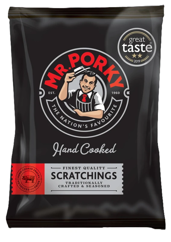MR PORKY Handcooked - 24 individual 40g bags of handcooked pork scratching – portioned for snacking - Image 1