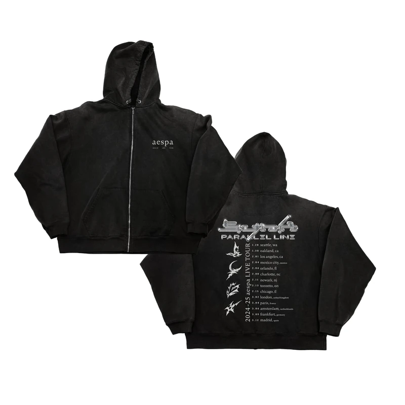 aespa SYNK Parallel LINE World Tour Merch Collection Pullover Hoodie, Black, L-XL