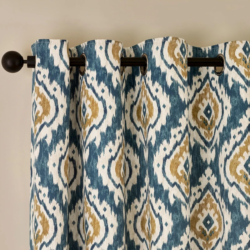 Pineapple Elephant Suri Geo 66x90 Inch Lined Eyelet Curtains Two Panels Teal Green - Image 1
