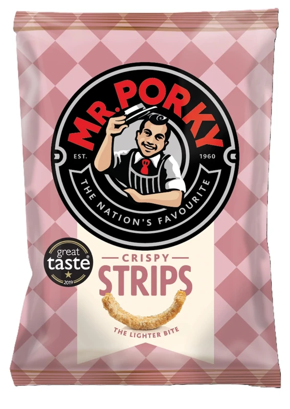 MR PORKY Crispy Strip Clipstrip – 24 x 35g Savoury Pork Snack Packs