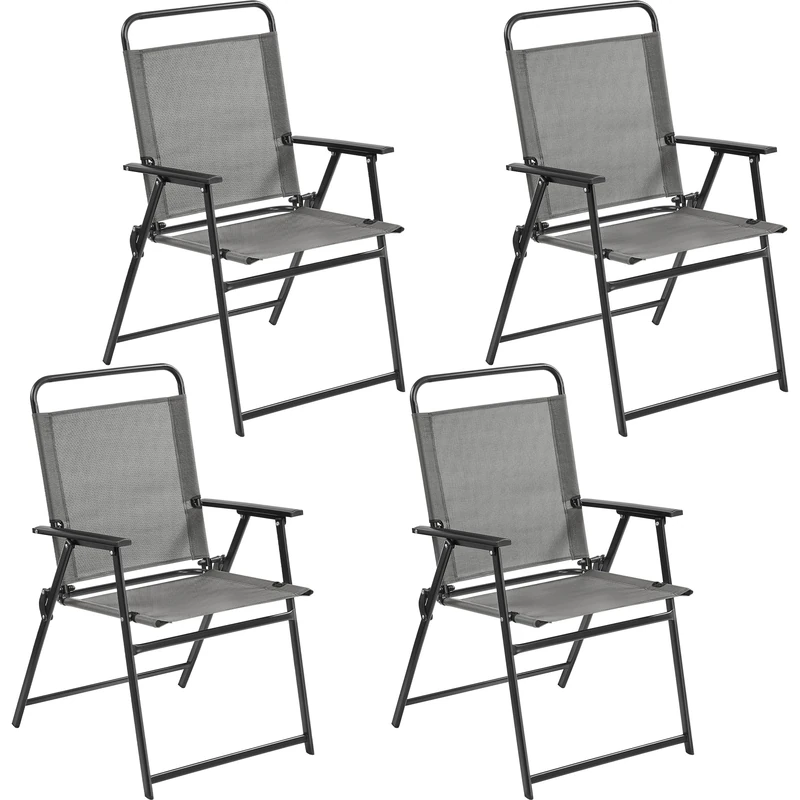 Yaheetech Folding Garden Chairs Set of 4, Outdoor Patio Gardern Chairs with Armrest and Steel Frame All-weather for Beach, Yard, Poolside and Camping, Grey