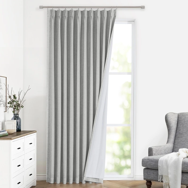 Vision Home Light Gray Pinch Pleated Full Blackout Curtains Linen Blended Thermal Insulated Window Panels 108 inch for Bedroom Living Room Darkening Grey Pleat Drapes with Hooks Back Tab 60"Wx108"Lx1