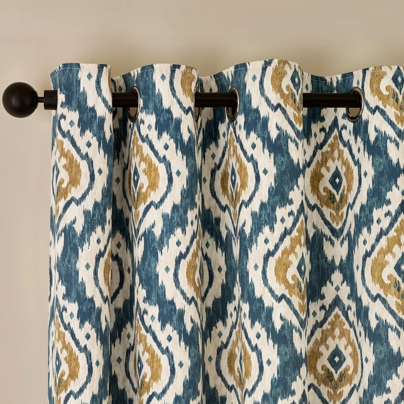 Pineapple Elephant Suri Geo 90x90 Inch Lined Eyelet Curtains Two Panels Teal Green - Image 1