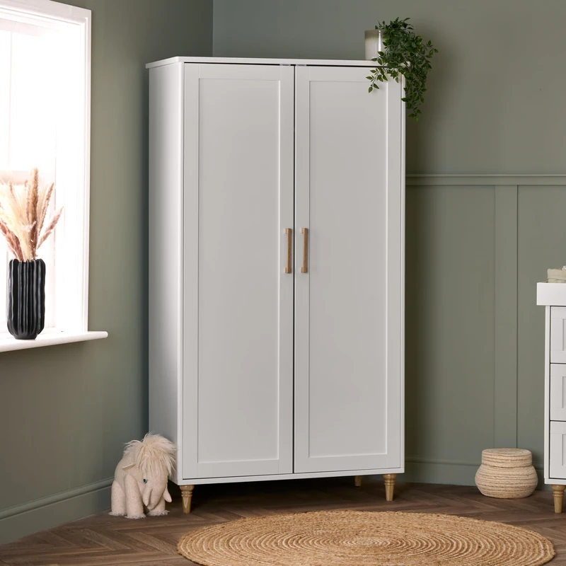 Obaby Orla Double Wardrobe – White – Nursery Storage Cabinet with Hanging Rail and Fixed Shelves