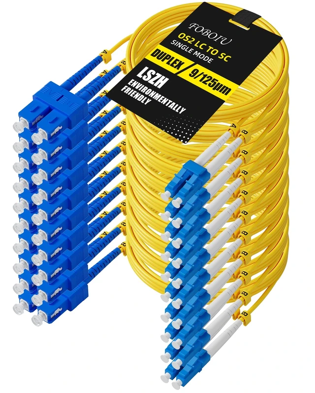 Foboiu 10 Pack OS2 SC to LC Fiber Patch Cable 2m Single Mode Duplex LC to SC Fiber Optical Patch Cables Singlemode SMF lc UPC/UPC, 9/125um, LZSH, 1G/10GB Yellow Jumper Cord 2 Meter（6.6ft）