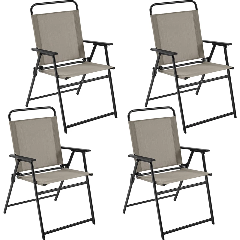 Yaheetech Folding Garden Chairs Set of 4, Outdoor Patio Gardern Chairs with Armrest and Steel Frame All-weather for Beach, Yard, Poolside and Camping, Brown - Image 1