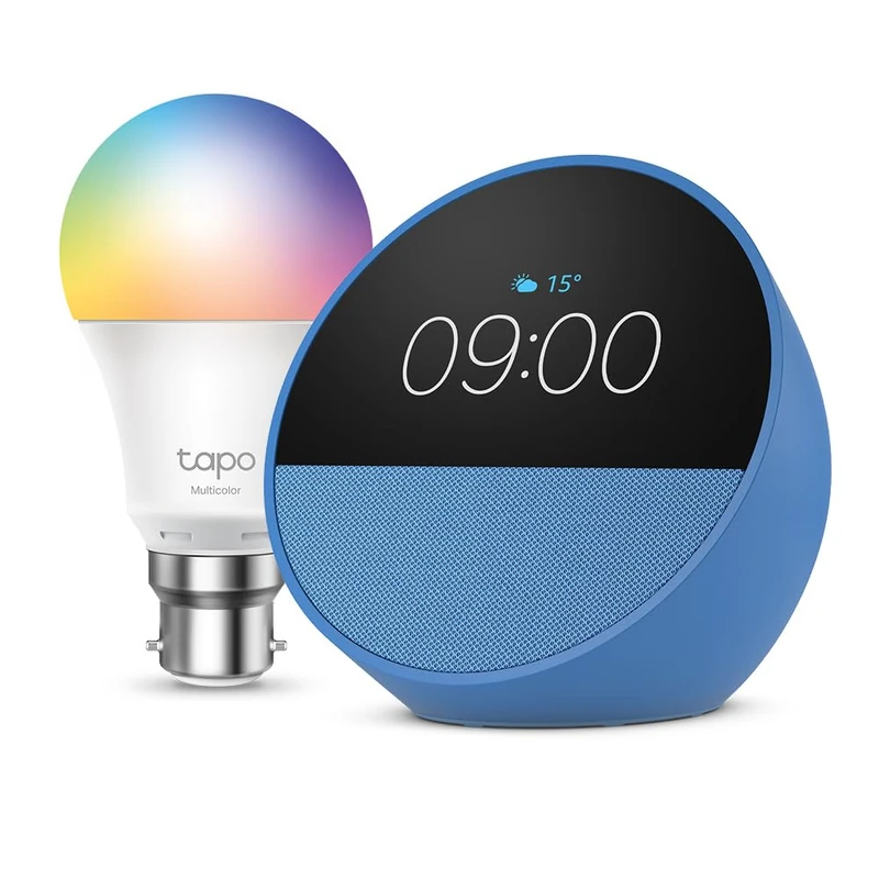Echo Spot | Ocean Blue + Tapo L530BA Smart Light Bulb (B22), Works with Alexa - Smart Home Starter Kit, with Alexa+ Early Access