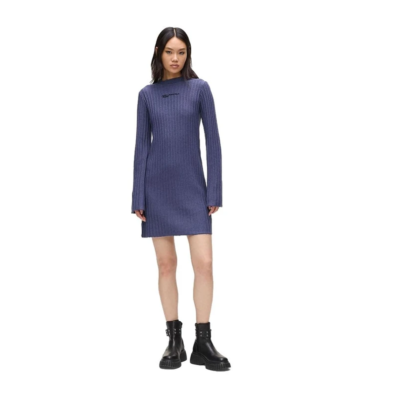KARL LAGERFELD JEANS Women Plisse Knit Dress Skipper Blue L