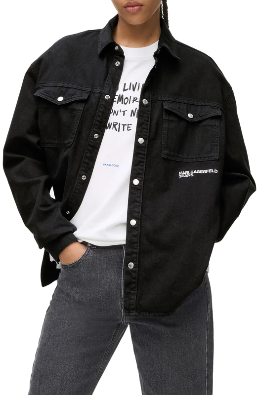 KARL LAGERFELD JEANS, Women's, Overshirt, Relaxed Fit, Black, XL