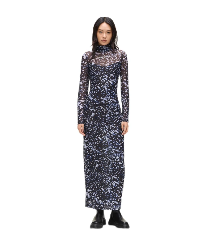 KARL LAGERFELD JEANS Women Long Sleeve Mesh Lights All Over Print Dress Digital Light All Over Print M