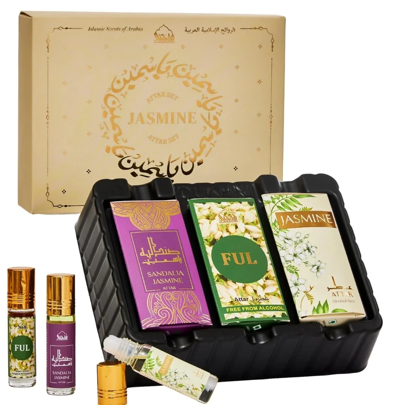 Dukhni Jasmine Attar Oil Set - 3 Pure Alcohol-Free Arabic Perfumes, 6ml