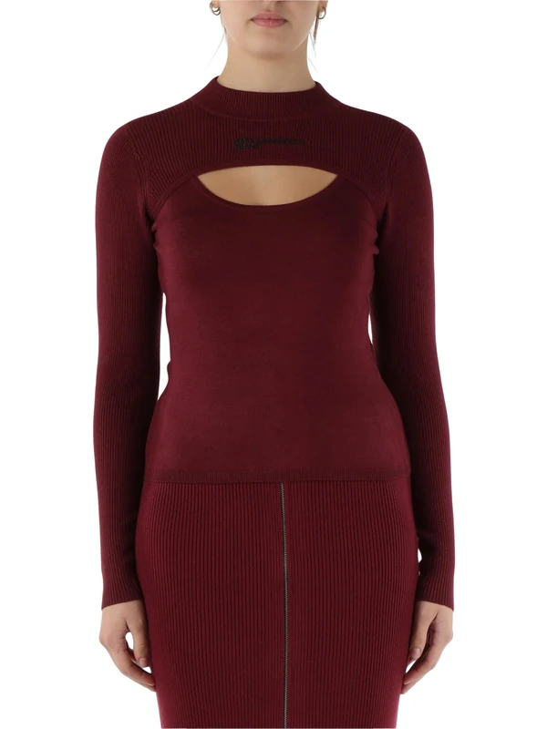 KARL LAGERFELD JEANS, Women's, Cut Out Mock Neck Sweater, Slim Fit, Purple, M