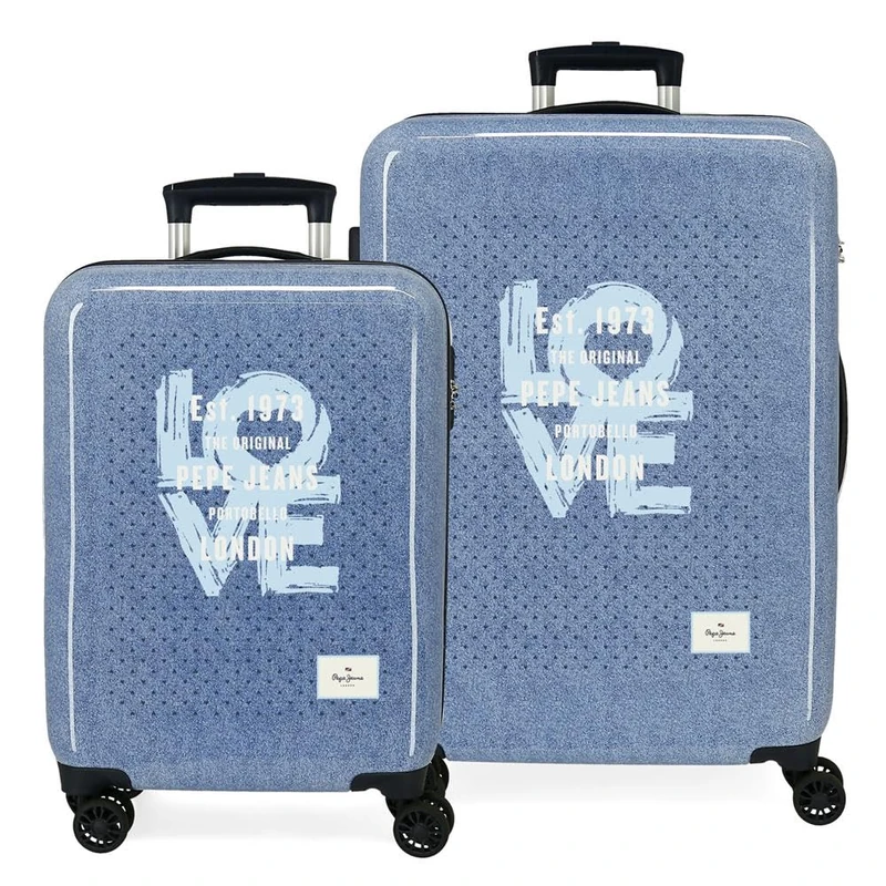 Pepe Jeans Noni Denim Suitcase Set Blue 55/65 cm Rigid 6 kg Combination Lock Side ABS 6 kg 91L Hand Luggage by Joumma Bags, Blue, One Size, Suitcase Set