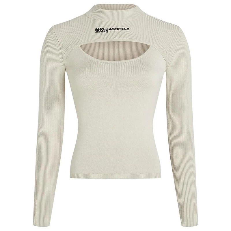 KARL LAGERFELD JEANS, Women's, Cut Out Mock Neck Sweater, Slim Fit, Beige, L