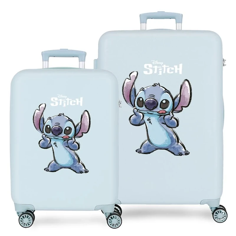 Disney Adorable Stitch Moods Cabin Suitcase Rigid ABS Side Combination Lock 4 Double Wheels Hand Luggage, Make A Face, Standard Size, Suitcase Set