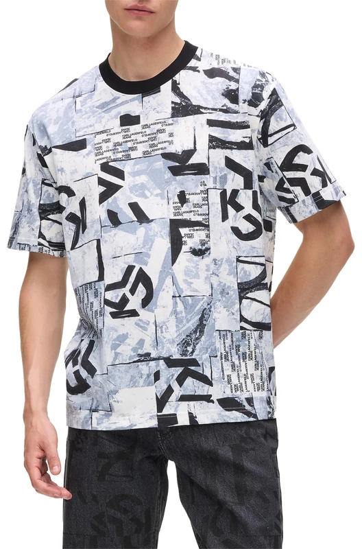 KARL LAGERFELD JEANS, Men's, Relaxed Short Sleeve All Over Print Tee, Relaxed Fit, Urban Texture AOP, S Multicolor