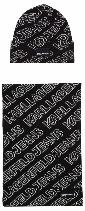 KARL LAGERFELD JEANS, Men's, Monogram Scarf Beanie Gp, Black, One size