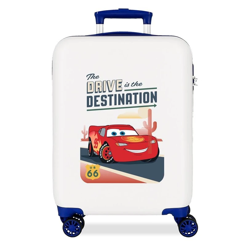 Joumma Disney Destination Cars Cabin Suitcase White 38 x 55 x 20 cm Rigid 2 kg Combination Lock Side ABS 2 kg 35L Hand Luggage, White, One Size, Cabin Suitcase