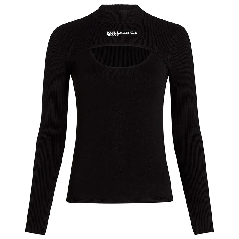 KARL LAGERFELD JEANS, Women's, Cut Out Mock Neck Sweater, Slim Fit, Black, XL