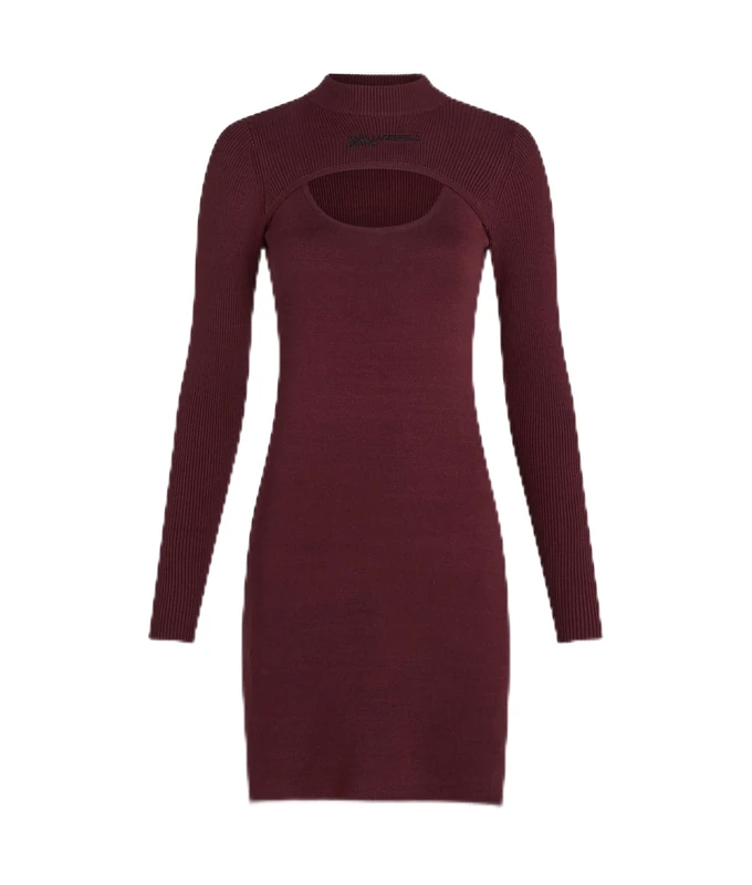 KARL LAGERFELD JEANS, Women's, Long Sleeve Knitted Logo Dress, Bodycon Fit, Purple, M