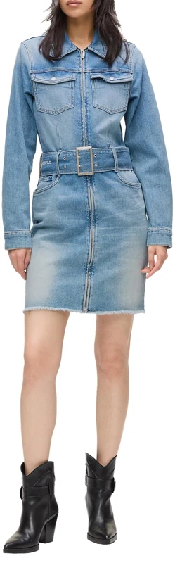 KARL LAGERFELD JEANS, Women's, Belted Denim Dress, Regular Fit, Blue, XL