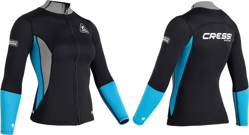 CRESSI Guardian Lady Neoprene Jacket Black/Aquamarine 2mm XL/5-2mm Neoprene Jacket, for Swimming, Snorkeling, Sup, Surfing, Kayaking and other Water Sports, Black/Aquamarine, XL/5, Women's