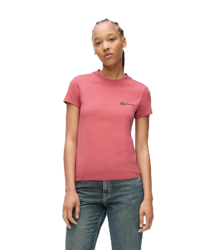 KARL LAGERFELD JEANS Women Slim Short Sleeve T-Shirt Slate Rose S