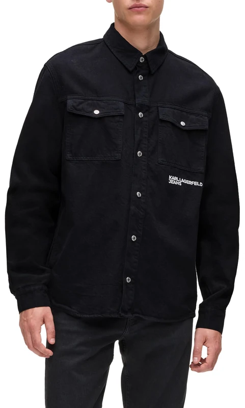 KARL LAGERFELD JEANS, Men's, Karlism Overshirt, Relaxed Fit, Black, XL