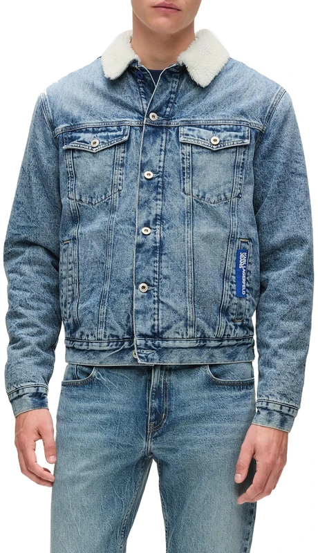 KARL LAGERFELD JEANS, Men's, Shearling Denim Jacket, Regular Fit, Blue, S