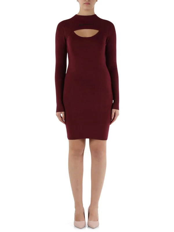 KARL LAGERFELD JEANS, Women's, Long Sleeve Knitted Logo Dress, Bodycon Fit, Purple, XS